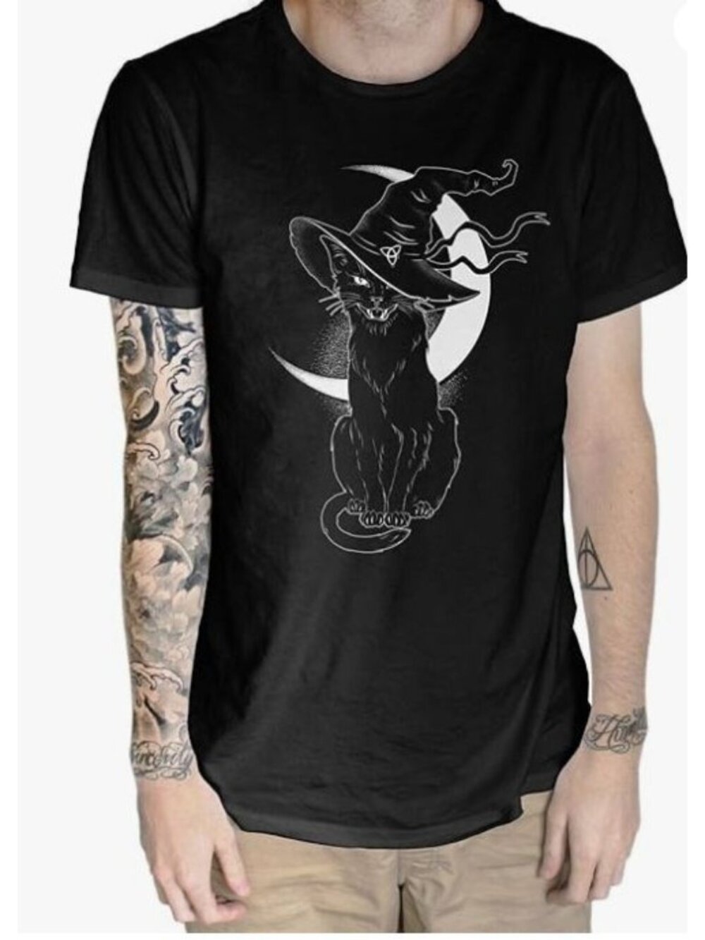 Halloween Cat Graphic Tshirt‎ Mens 2XL Black Witch Hat Fall